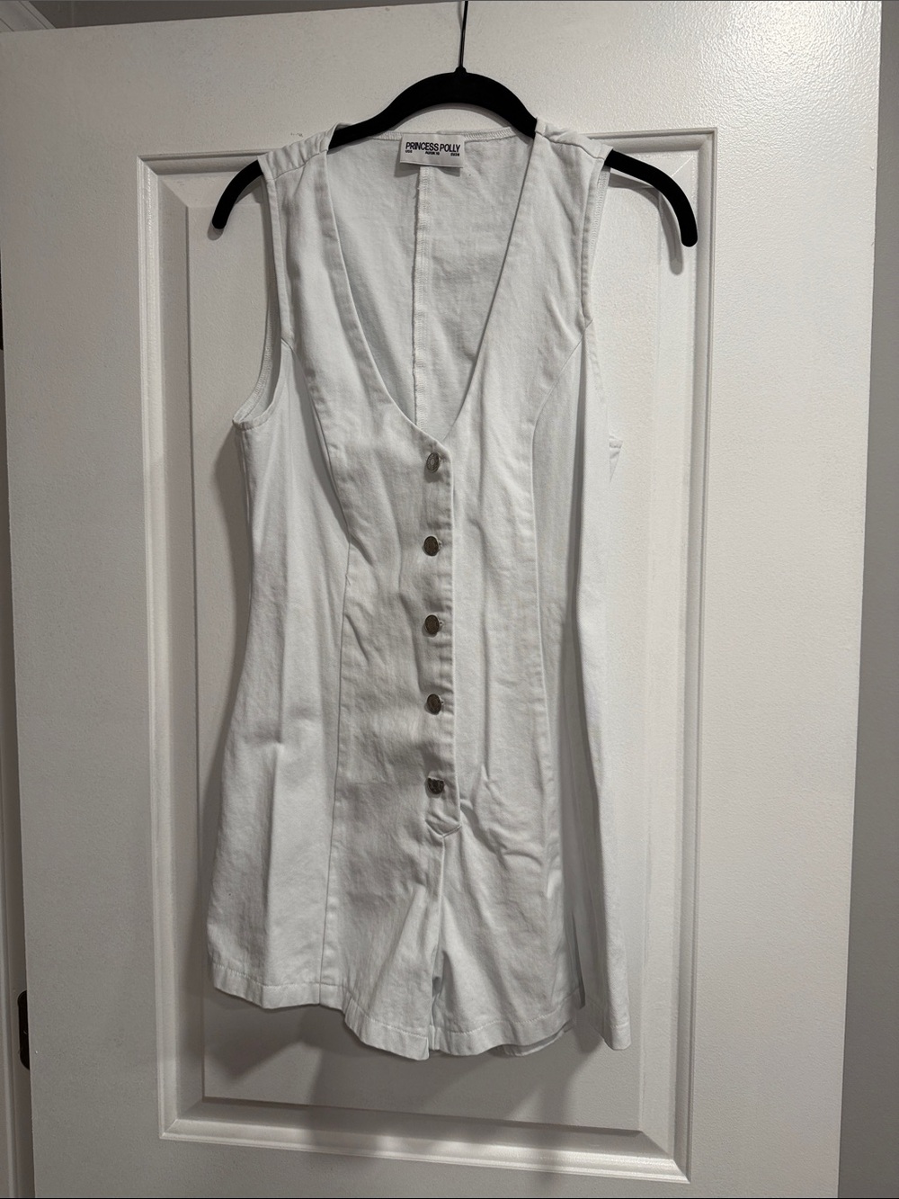 Princess Polly White Button-Front Sleeveless Tunic Romper